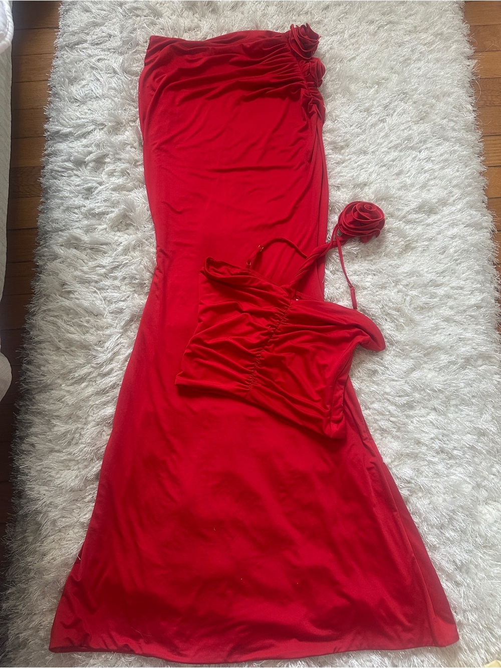 Oh Polly Red Maxi Skirt set with rose detail